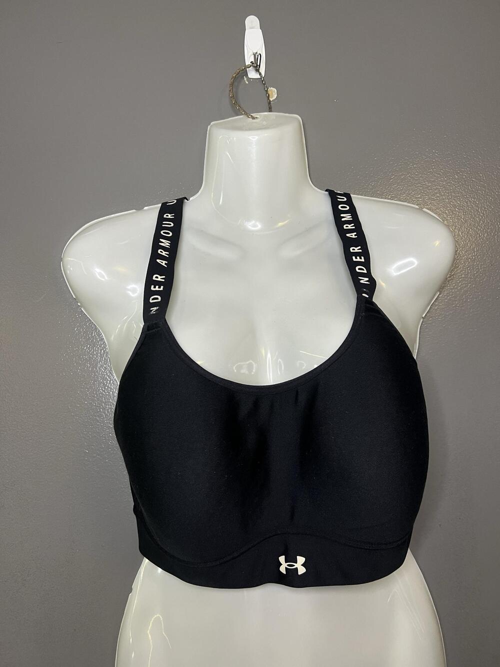 Under Armour Sports Bra Womens XL Black Crossback Padded Stretch Logo Athletic